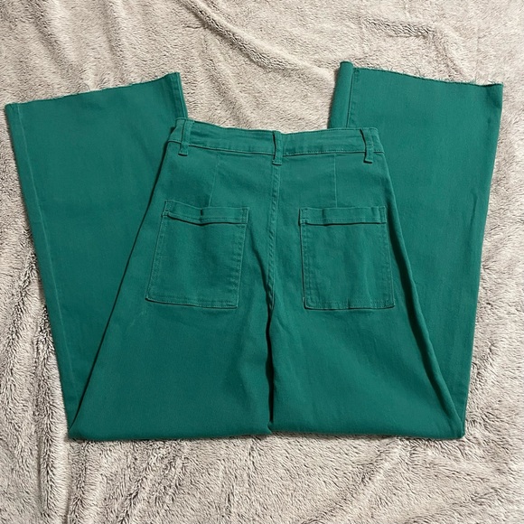 ANNIEWEAR Wide Leg Stretch High Waist Denim Pants GREEN - Picture 9 of 9